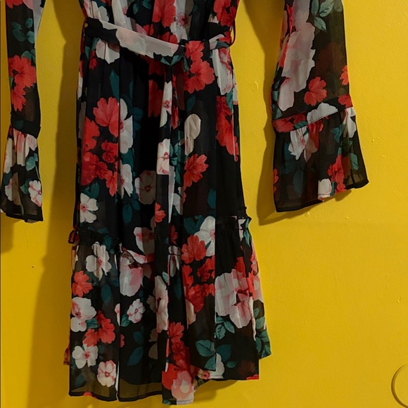 Calvin Klein Floral Long Sleeve Dress - Black and Red - Picture 4 of 8